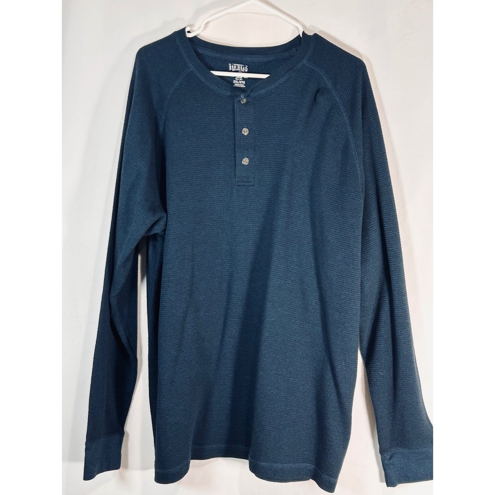 RedHead‎ Brand Mens 2XL Blue Waffle Knit Henley Long Sleeve Shirt Thermal Raglan